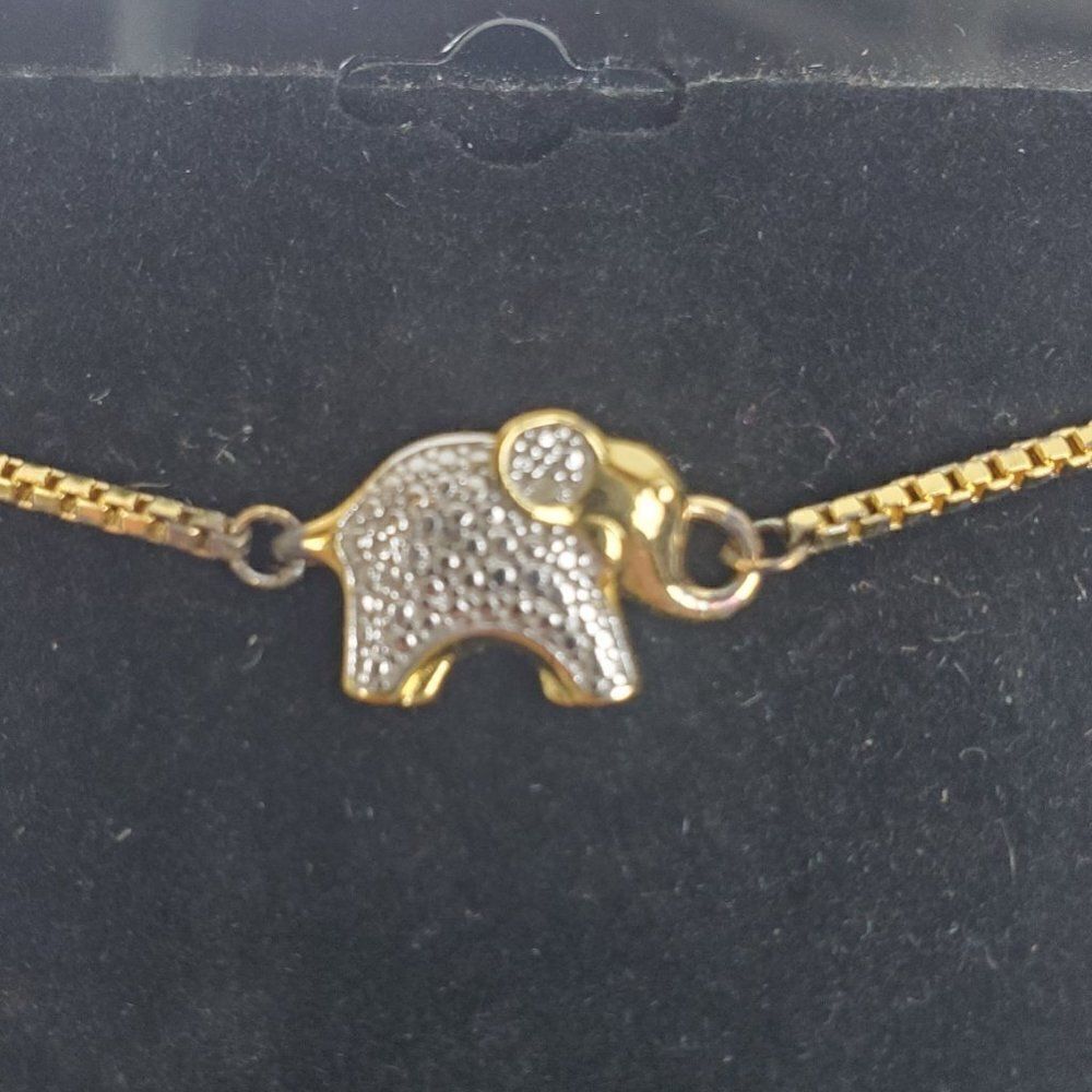 PAJ BR Genuine Diamond Chip Elephant Gold Tone‎ Box Chain Adjustable Bracelet - Picture 3 of 13